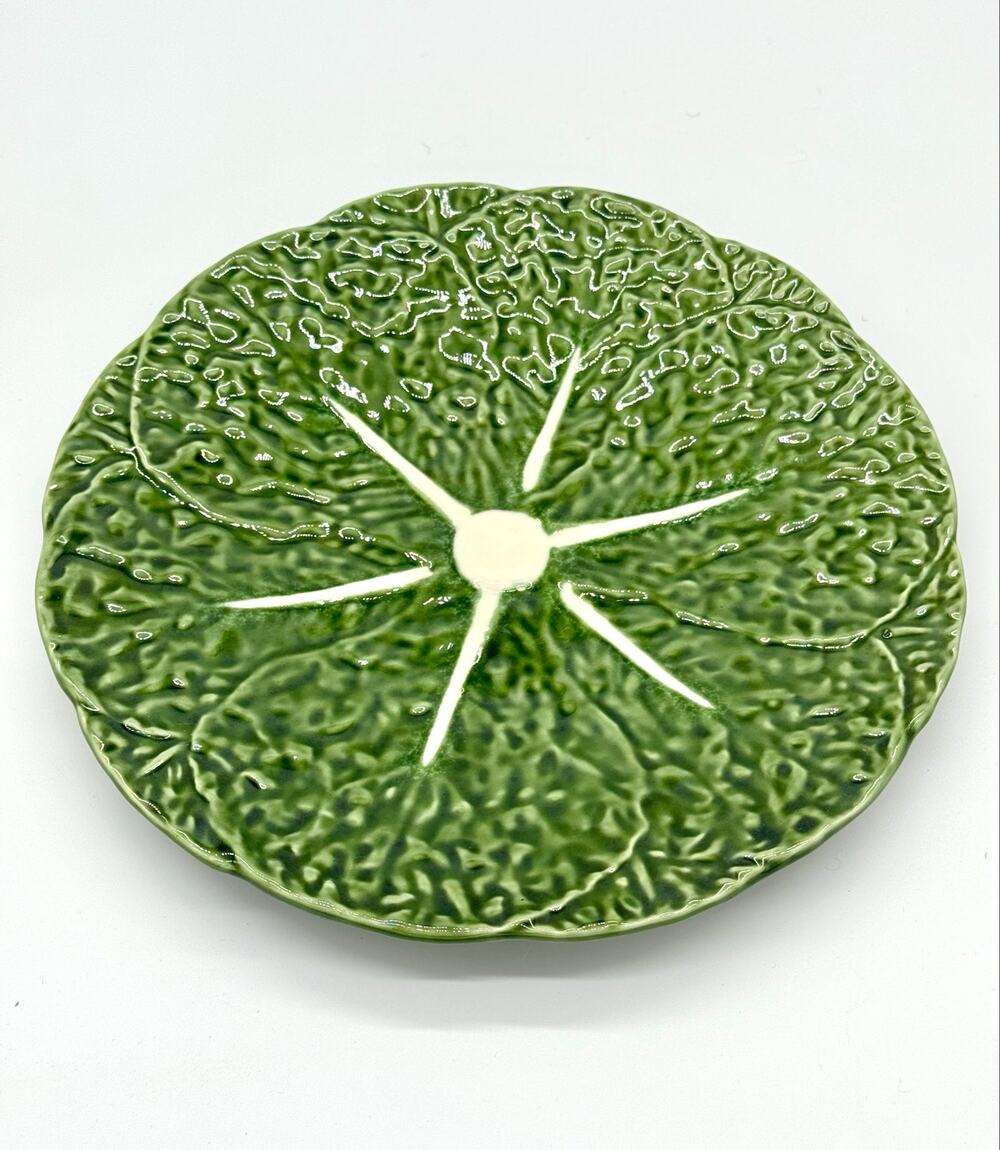 Vintage Olfaire Portuguese Majolica Green Cabbage Plate - 12"W